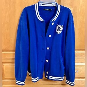 Ralph Lauren Crested Varsity Knit Bomber Jacket Royal Blue Size XL